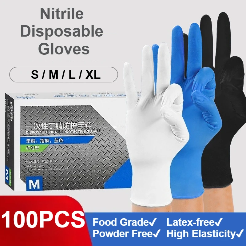 Exam Glove Nitrile - 100 Luvas Descartáveis de Nitrilo Pretas/Brancas/Azuis/Roxas,