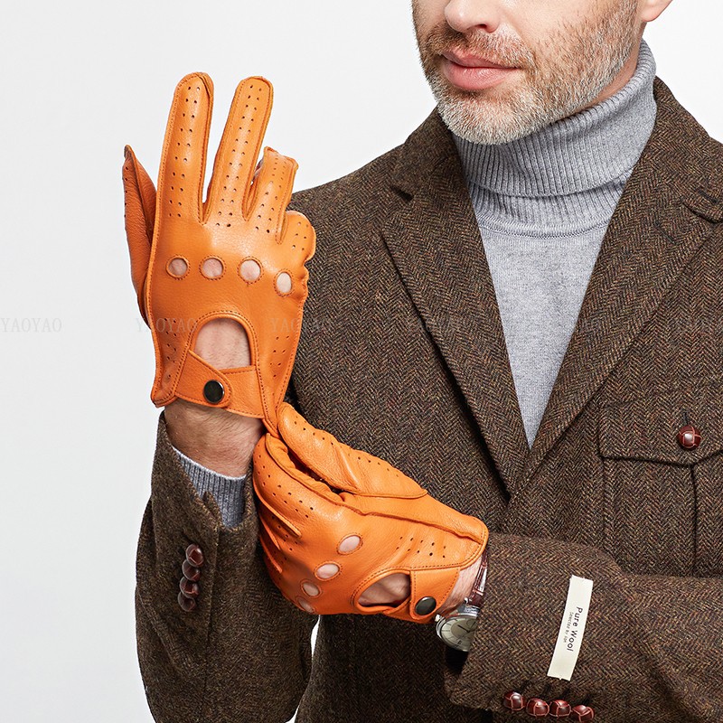 Leather Driving Glove - Luva de couro genuína masculina, pele