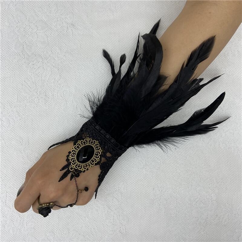 Motorcycle Glove Knuckle - Luvas femininas de renda com penas