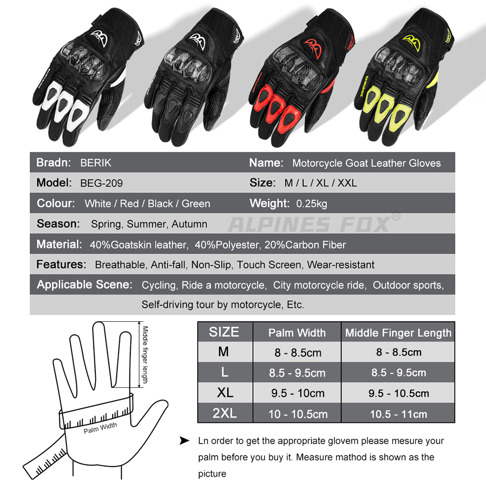 Luvas BERIK de Couro de Cabra  - Cycling Glove Padded avaliação e preço